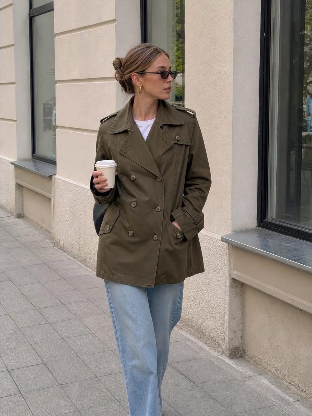 Michael Stars Olive Green Trench Jacket XS Utility Military Double Breasted Coat
